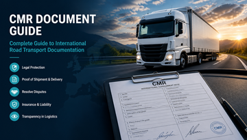 Beispiel eines CMR-Transportdokuments im europäischen Straßengüterverkehr mit Sendungsdetails, Unterschriften und Logistikunterlagen