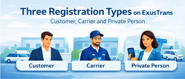 Drei Kontotypen bei der Registrierung auf ExusTrans für bessere Benutzererfahrung und Organisation des Transport-Marktplatzes
